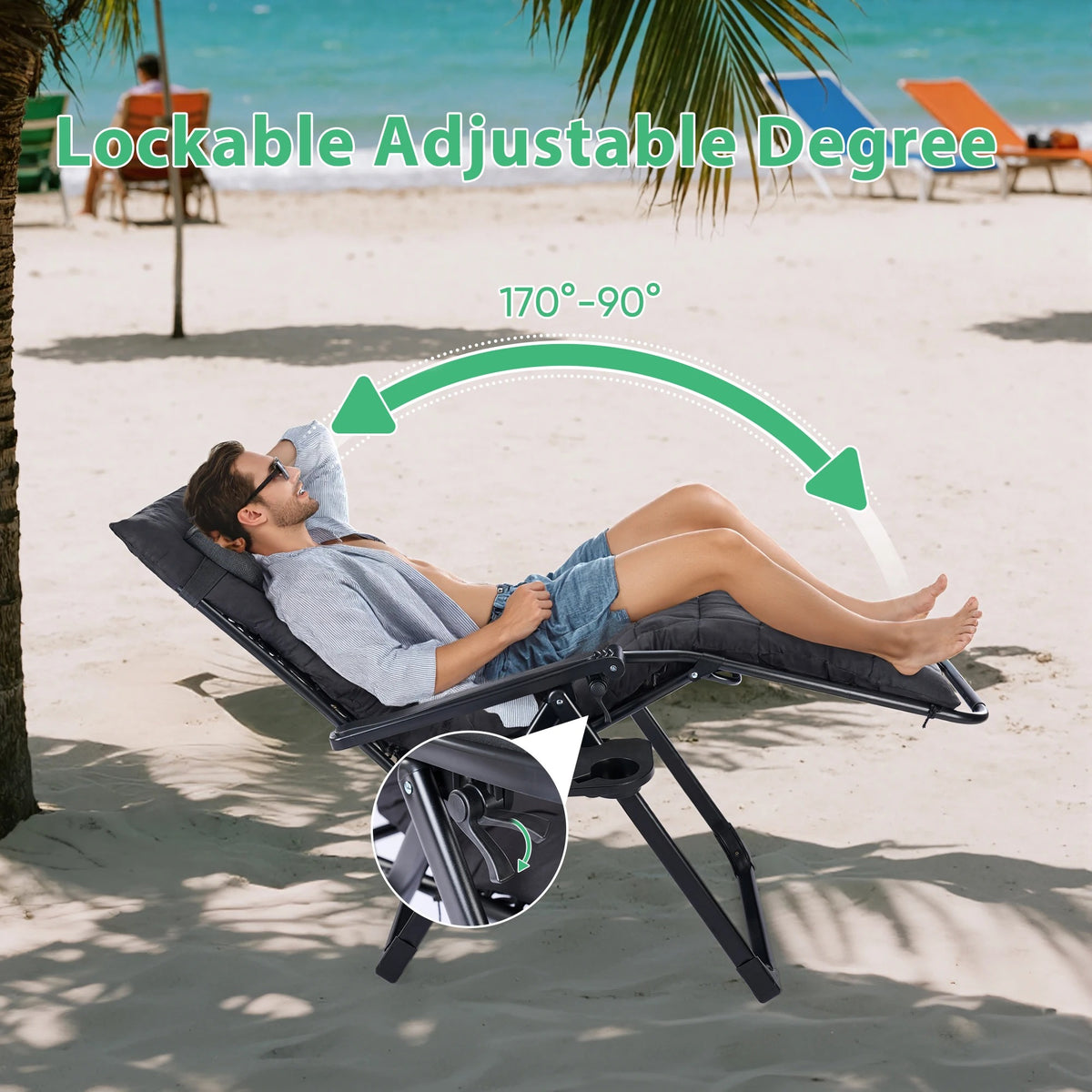 Oversized Zero Gravity Reclining Lounge Chair – Cotton Padded Folding Patio Chair with Adjustable Pillow & Cup Holder
