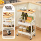 3-Tier Rolling Storage Cart with Wooden Tabletop, Metal Utility Organizer with Lockable Casters for Office, Bedroom & Dorm