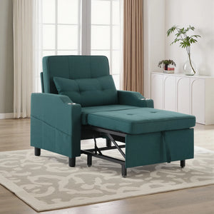 Single Pull-Out Sleeper Chair Sofa Bed – 5-Position Reclining Armchair with Cup Holder, USB Charging Port & Side Pocket