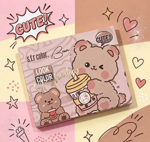 Cute Bear Eyeshadow Palette with Matte and Shimmer Shades, Warm Milk Tea Brown Eye Makeup
