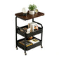 3-Tier Rolling Storage Cart with Wooden Tabletop, Metal Utility Organizer with Lockable Casters for Office, Bedroom & Dorm