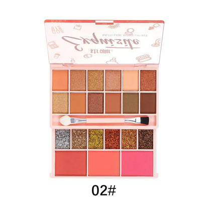 21-Color All-in-One Eyeshadow and Blush Palette, Matte Shimmer and Glitter Shades with Dual Makeup Brush