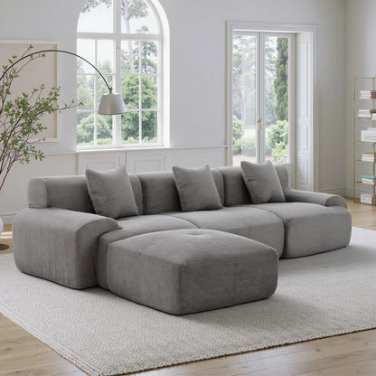118-Inch Dark Grey Modular Sectional Sofa – Oversized Corduroy Deep Seat Couch with Wide Armrests & Throw Pillows