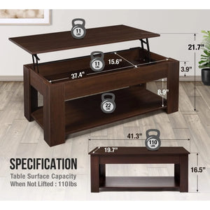 41" Lift Top Coffee Table with Hidden Storage Compartment & Rising Tabletop