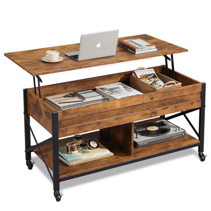 41.3" Lift Top Coffee Table with Hidden Storage, 4 Adjustable Wheels, Engineered Wood Espresso Center Table
