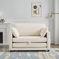 Beige 2-in-1 Loveseat Sleeper Sofa Bed – Pull-Out Fabric Couch with Solid Wood Frame, No Assembly for Small Spaces