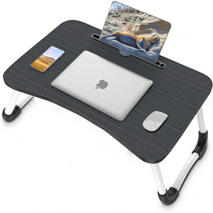 Portable Lap Desk Bed Table with Cup Holder & Tablet Slot, Laptop Tray with Carry Handle for Working, Writing & Eating