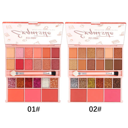 Multi-Use Eyeshadow & Blush Palette, Matte Shimmer & Glitter Finishes, Long-Lasting Pigmented Makeup Kit