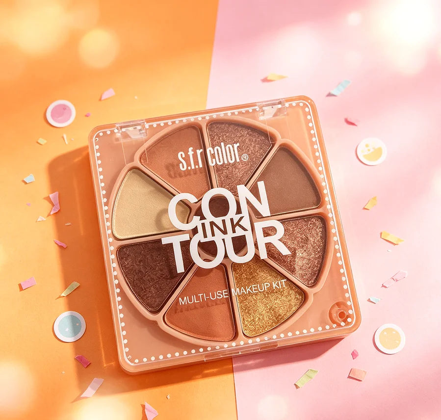 8-Color All-in-One Face and Eyeshadow Palette, Matte and Shimmer Blush, Contour and Bronzer Powder