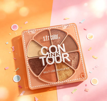 8-Color All-in-One Face and Eyeshadow Palette, Matte and Shimmer Blush, Contour and Bronzer Powder