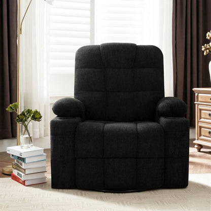 360° Swivel Rocking Recliner Chair with Massage & Heat – Chenille Upholstered Lounge Chair with Remote Control