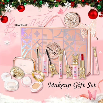 9-Piece Makeup Gift Set with Cushion BB Cream, Concealer, Lipstick, Eyeshadow Palette, Setting Powder & Eye Makeup