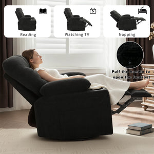 360° Swivel Rocking Recliner Chair with Massage & Heat – Chenille Upholstered Lounge Chair with Remote Control