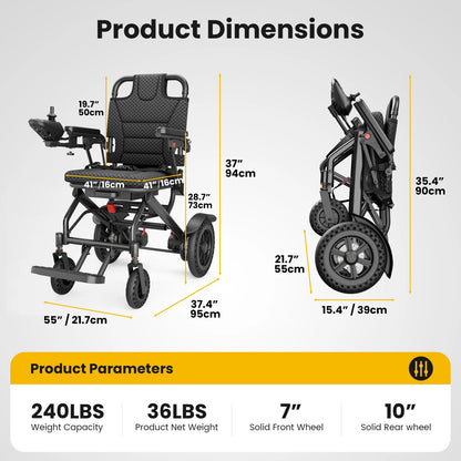 Lightweight Foldable Electric Wheelchair – 400W All-Terrain Power Chair, 16-Mile Range, 330 lbs Capacity