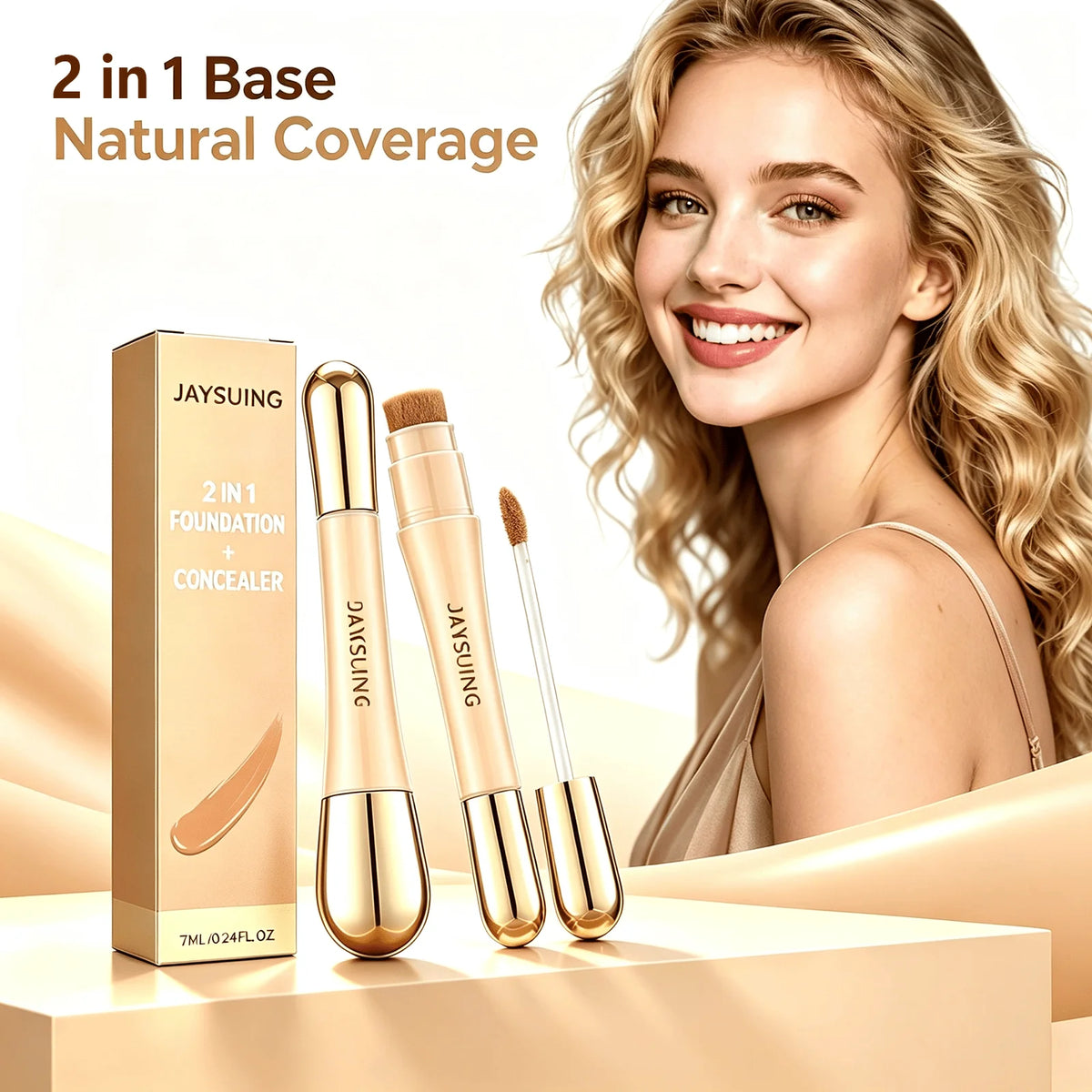 2-in-1 Dual-Ended Foundation & Concealer with Vitamin E and Retinol, Radiant Finish