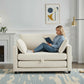 Beige 2-in-1 Loveseat Sleeper Sofa Bed – Pull-Out Fabric Couch with Solid Wood Frame, No Assembly for Small Spaces