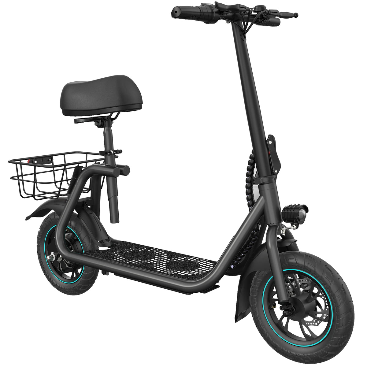 450W Electric Scooter with Seat for Adults, 15-Mile Range, 16 MPH, 12" Tires, Rear Basket, Adjustable Seat, UL2272 Certified