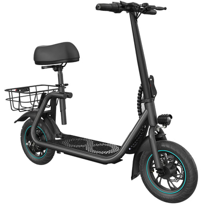 450W Electric Scooter with Seat for Adults, 15-Mile Range, 16 MPH, 12" Tires, Rear Basket, Adjustable Seat, UL2272 Certified