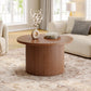 31.5" Round Walnut Coffee Table with Tambour Drum Design, Mid-Century Modern Wood Center Table