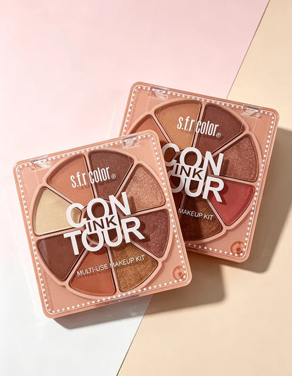 8-Color All-in-One Face and Eyeshadow Palette, Matte and Shimmer Blush, Contour and Bronzer Powder