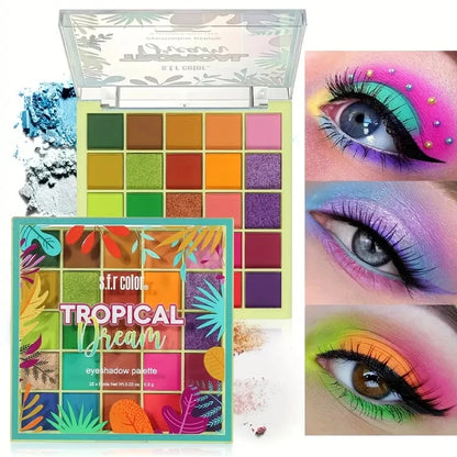 25-Color Eyeshadow Palette with Matte and Glitter Finishes, Waterproof Bright Eye Makeup