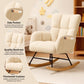 Teddy Fabric Nursery Rocking Chair with Side Pockets, High Back Upholstered Glider Chair for Living Room & Bedroom