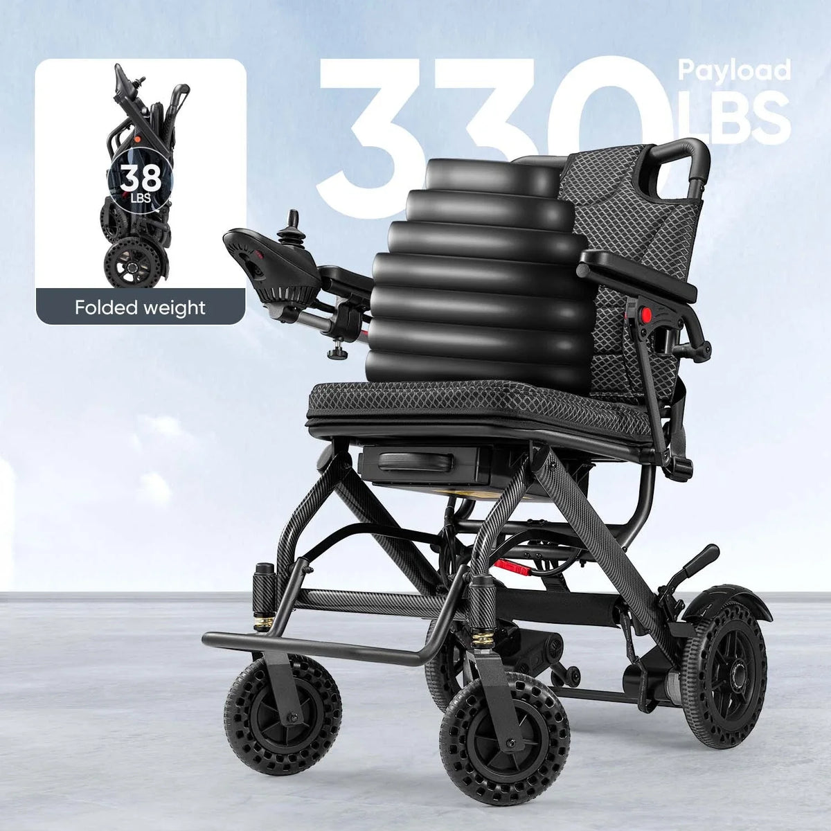 Lightweight Foldable Electric Wheelchair – 400W All-Terrain Power Chair, 16-Mile Range, 330 lbs Capacity