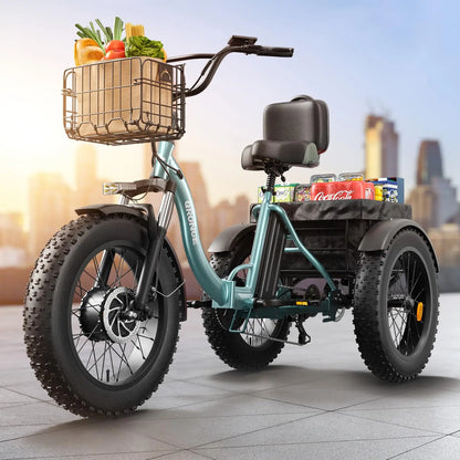Lava 1200W Peak Electric Tricycle for Adults – 36V 20Ah Removable Battery, 20" Fat Tires, 75-Mile Range & 500 lb Capacity
