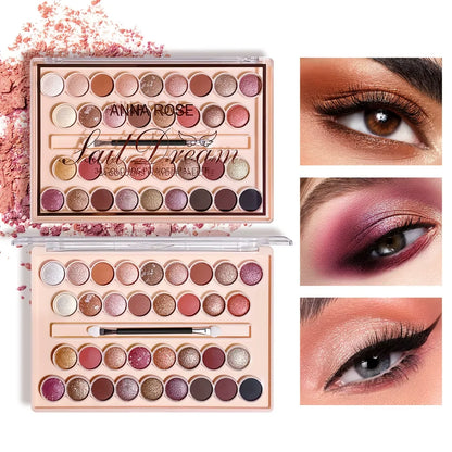 34-Color Coral & Nude Eyeshadow Palette with Brush, Highly Pigmented Matte & Shimmer, Waterproof & Sweatproof