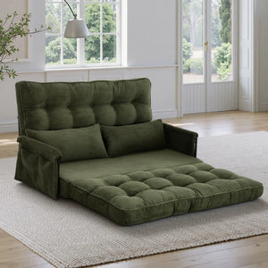 Foldable Floor Sofa Bed – Double-Size 5-Position Adjustable Corduroy Lounge Couch with Side Storage Pocket for Small Spaces