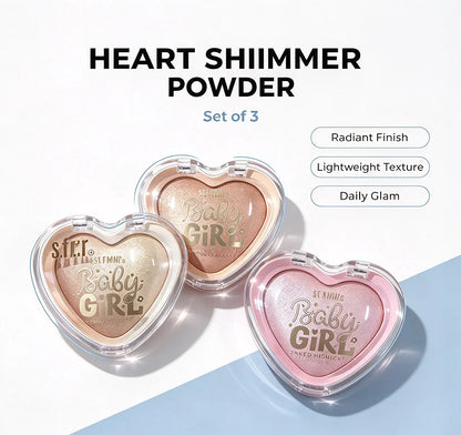 Heart-Shaped Baked Highlighter, Shimmer Face Powder for a Radiant Glow