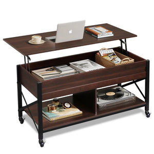 41.3" Lift Top Coffee Table with Hidden Storage, 4 Adjustable Wheels, Engineered Wood Espresso Center Table