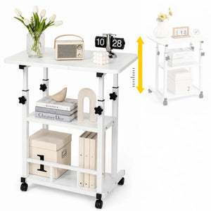 Adjustable Height Side Table with Wheels – 3-Tier Storage Rolling Laptop Cart, Mobile Bedside & Sofa Table for Home Office