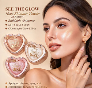 Heart-Shaped Baked Highlighter, Shimmer Face Powder for a Radiant Glow