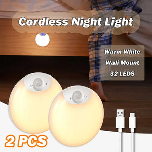 Motion Sensor LED Under Cabinet Lights, 2-Pack, USB Rechargeable, Magnetic Wireless Closet Lights