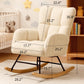 Teddy Fabric Nursery Rocking Chair with Side Pockets, High Back Upholstered Glider Chair for Living Room & Bedroom