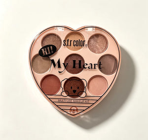 Heart-Shaped 9-Color Makeup Palette, Matte and Shimmer Eyeshadow, Blush and Bronzer, Travel Face Makeup Kit