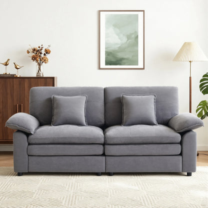 2-Seater Modular Chenille Sofa – Deep Seat Cloud Couch with High-Density Cushioning & 2 Throw Pillows for Living Room & Apartment