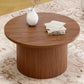 31.5" Round Walnut Coffee Table with Tambour Drum Design, Mid-Century Modern Wood Center Table