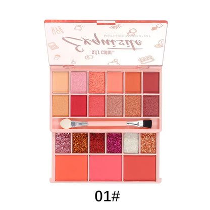 21-Color All-in-One Eyeshadow and Blush Palette, Matte Shimmer and Glitter Shades with Dual Makeup Brush