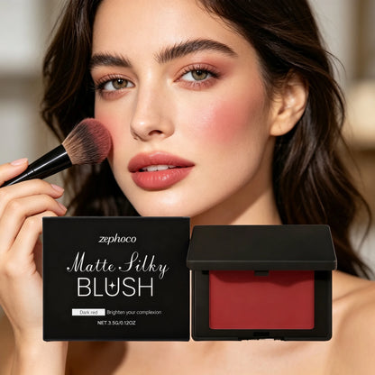 Dark Red Matte Powder Blush, Easy-to-Blend Cheek Color, 3.5g