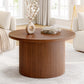 31.5" Round Walnut Coffee Table with Tambour Drum Design, Mid-Century Modern Wood Center Table