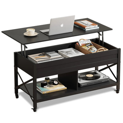 41.3" Lift Top Coffee Table with Hidden Storage, 4 Adjustable Wheels, Engineered Wood Espresso Center Table