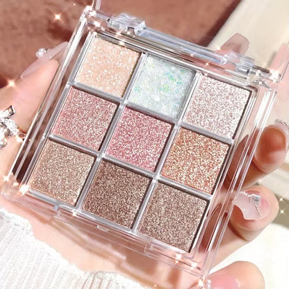 9-Color Eyeshadow Palette with Pearl, Shimmer and Glitter Finishes