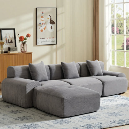 108-Inch Modular L-Shaped Sectional Sofa with Ottoman – Corduroy Chaise Lounge Couch with Flexible Configuration for Living Room