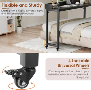 71-Inch Queen/Full Size Overbed Table with Wheels, Mobile Rolling Laptop Computer Desk with Heavy-Duty Metal Frame for Bedroom