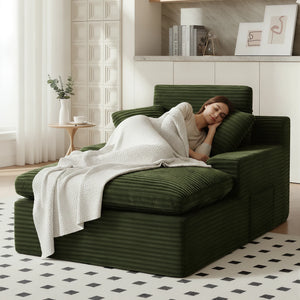 Corduroy Modular L-Shaped Cloud Sectional Sofa with Chaise – Spring Cushion Couch with Removable Washable Cover, No Assembly Required