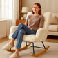 Teddy Fabric Nursery Rocking Chair with Side Pockets, High Back Upholstered Glider Chair for Living Room & Bedroom