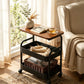 Rolling Side Table with Storage Baskets & Wood Top, 2/3-Tier Utility Cart with Lockable Wheels for Living Room
