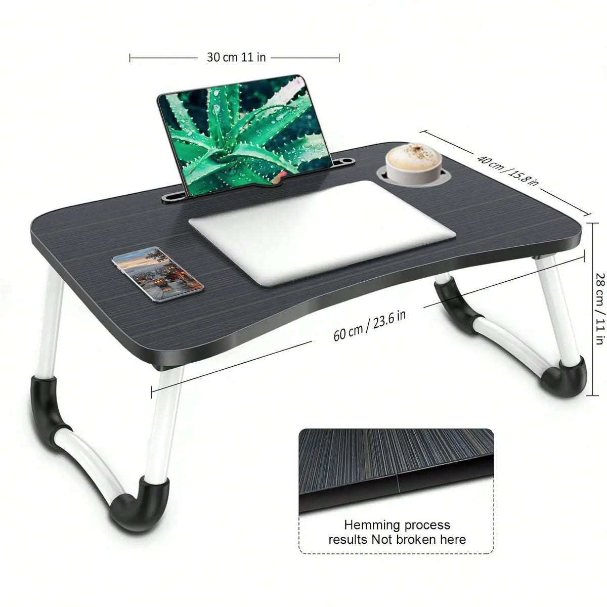 Portable Lap Desk Bed Table with Cup Holder & Tablet Slot, Laptop Tray with Carry Handle for Working, Writing & Eating